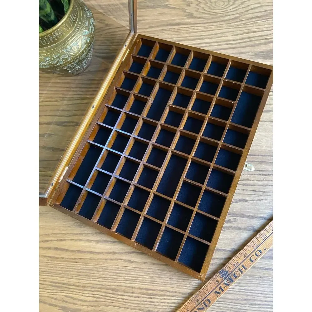 Vintage Wooden Trinket Display Trinket Shelf With Glass Door Felt Wall Hanging